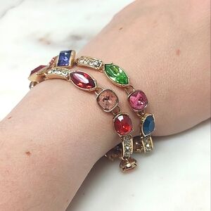 Set Of 2 Elegant Multi-Color Gemstone Gold Tone Bracelets